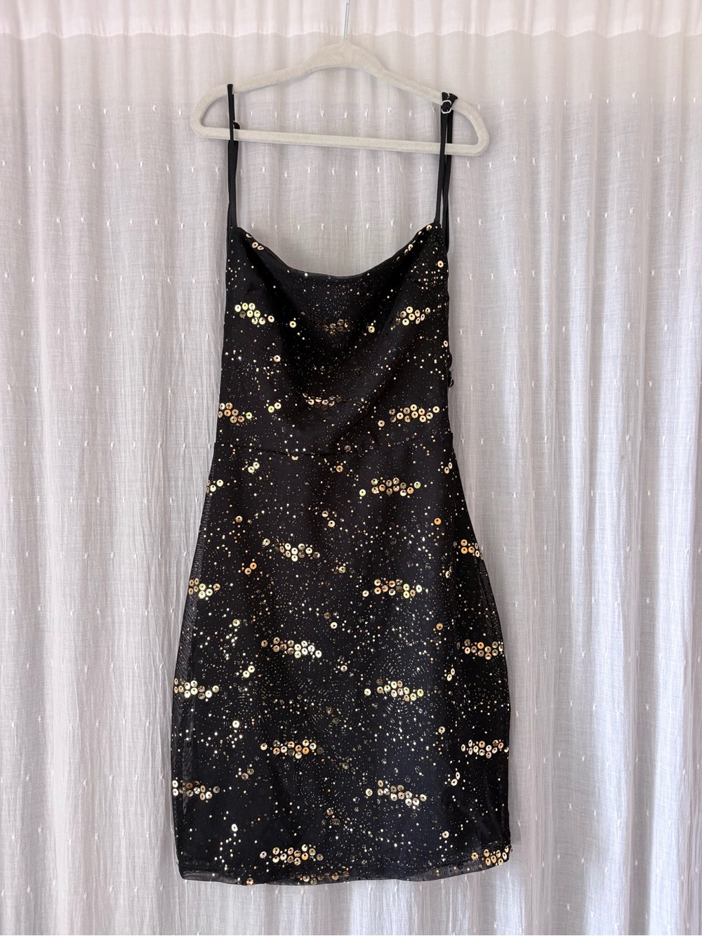 Lucy in the Sky Black Sequin Mini Dress with Gold Accents
